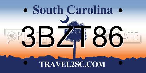 3BZT86 South Carolina License Plate