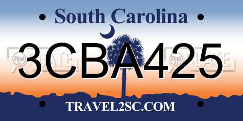 3CBA425 South Carolina License Plate