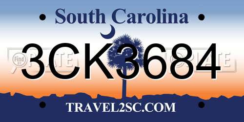 3CK3684 South Carolina License Plate