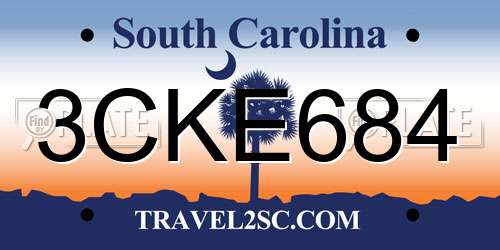 3CKE684 South Carolina License Plate