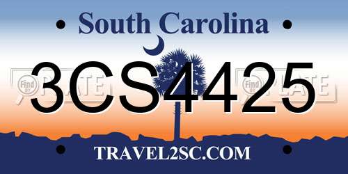 3CS4425 South Carolina License Plate