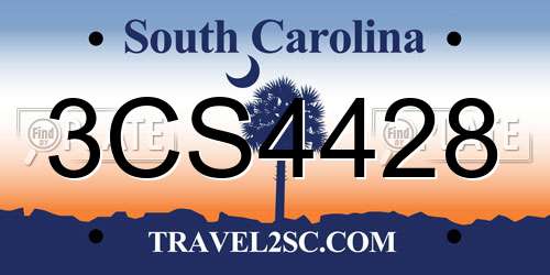 3CS4428 South Carolina License Plate