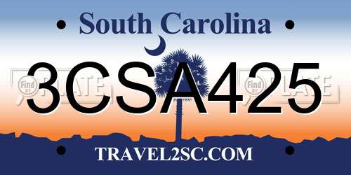 3CSA425 South Carolina License Plate