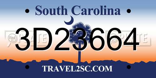 3D23664 South Carolina License Plate