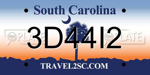 3D44I2 South Carolina License Plate
