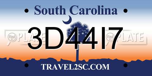 3D44I7 South Carolina License Plate
