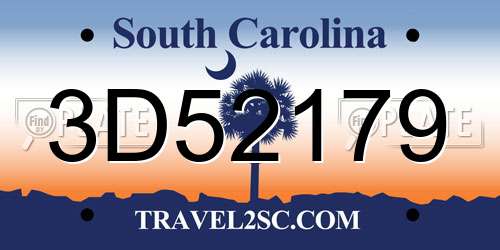 3D52179 South Carolina License Plate