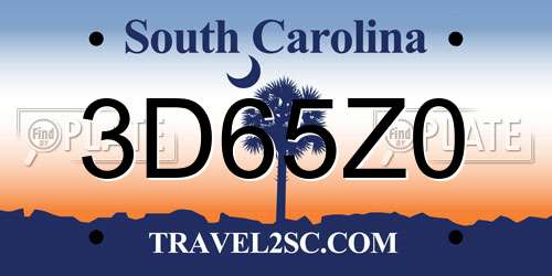 3D65Z0 South Carolina License Plate