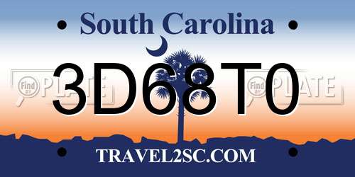 3D68T0 South Carolina License Plate