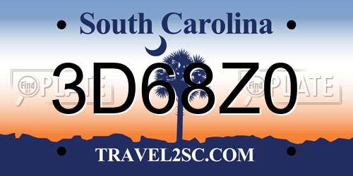 3D68Z0 South Carolina License Plate