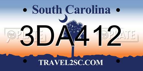 3DA412 South Carolina License Plate
