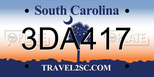 3DA417 South Carolina License Plate