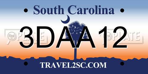 3DAA12 South Carolina License Plate