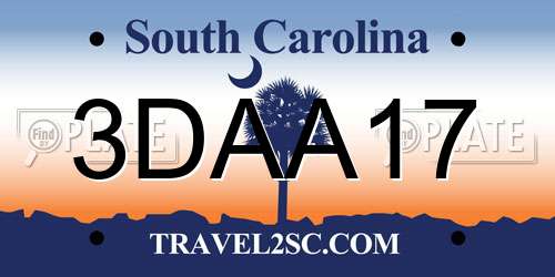 3DAA17 South Carolina License Plate