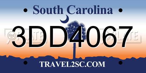 3DD4067 South Carolina License Plate
