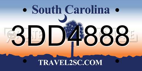 3DD4888 South Carolina License Plate