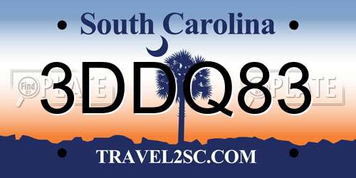 3DDQ83 South Carolina License Plate