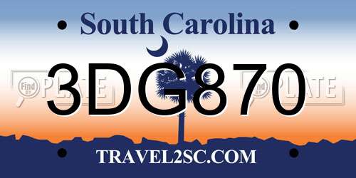 3DG870 South Carolina License Plate