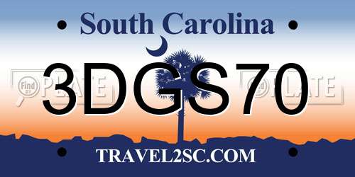 3DGS70 South Carolina License Plate