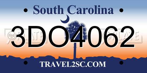 3DO4062 South Carolina License Plate