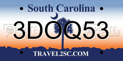 3DOQ53 South Carolina License Plate