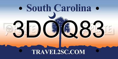 3DOQ83 South Carolina License Plate