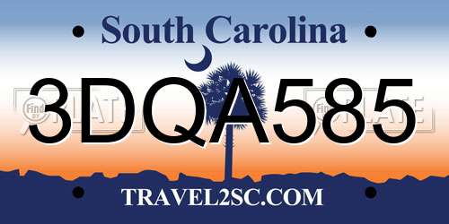 3DQA585 South Carolina License Plate