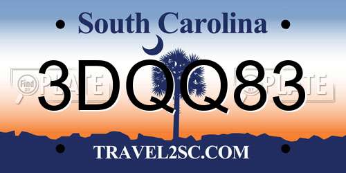 3DQQ83 South Carolina License Plate