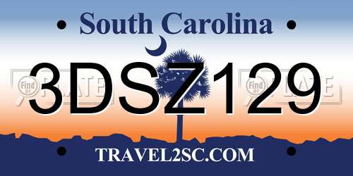 3DSZ129 South Carolina License Plate