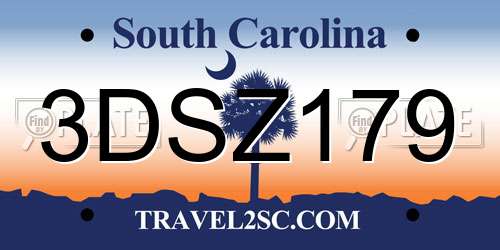 3DSZ179 South Carolina License Plate