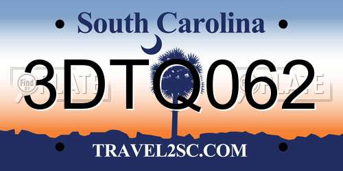 3DTQ062 South Carolina License Plate
