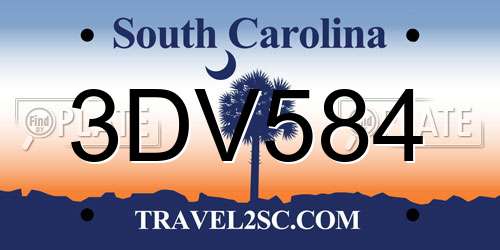 3DV584 South Carolina License Plate