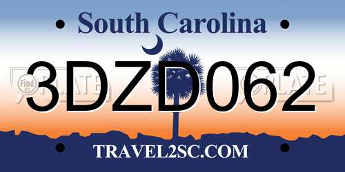 3DZD062 South Carolina License Plate