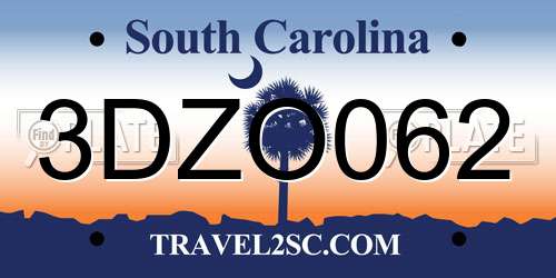 3DZO062 South Carolina License Plate