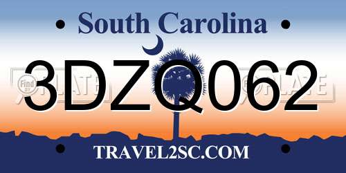 3DZQ062 South Carolina License Plate
