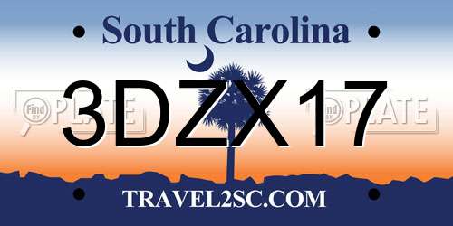 3DZX17 South Carolina License Plate