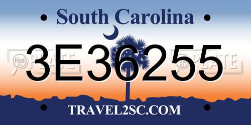 3E36255 South Carolina License Plate