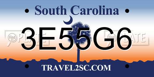 3E55G6 South Carolina License Plate