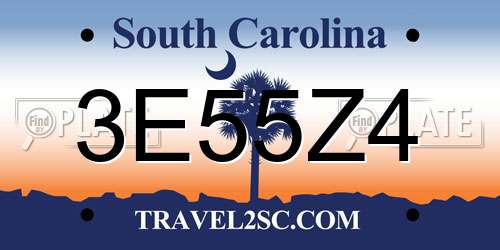 3E55Z4 South Carolina License Plate