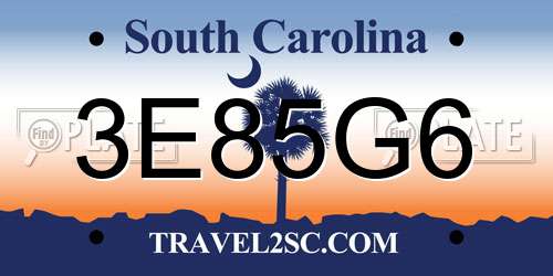 3E85G6 South Carolina License Plate