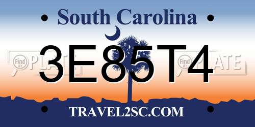 3E85T4 South Carolina License Plate