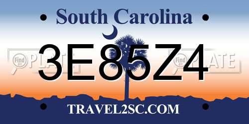 3E85Z4 South Carolina License Plate
