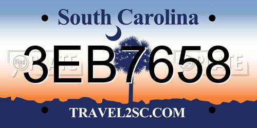3EB7658 South Carolina License Plate