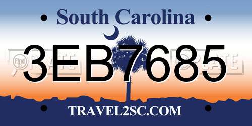 3EB7685 South Carolina License Plate