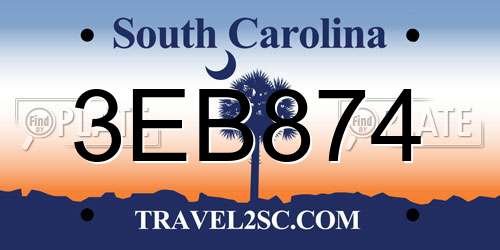 3EB874 South Carolina License Plate