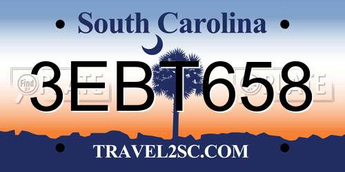 3EBT658 South Carolina License Plate