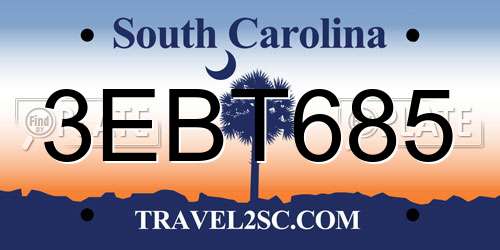 3EBT685 South Carolina License Plate