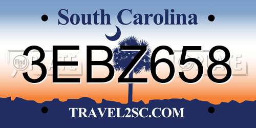 3EBZ658 South Carolina License Plate