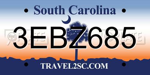 3EBZ685 South Carolina License Plate
