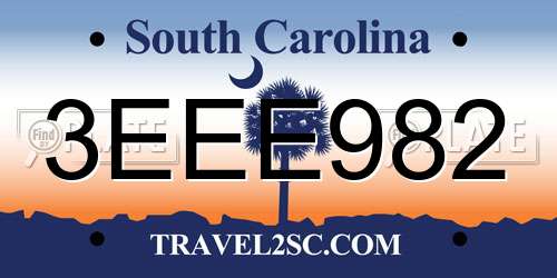 3EEE982 South Carolina License Plate